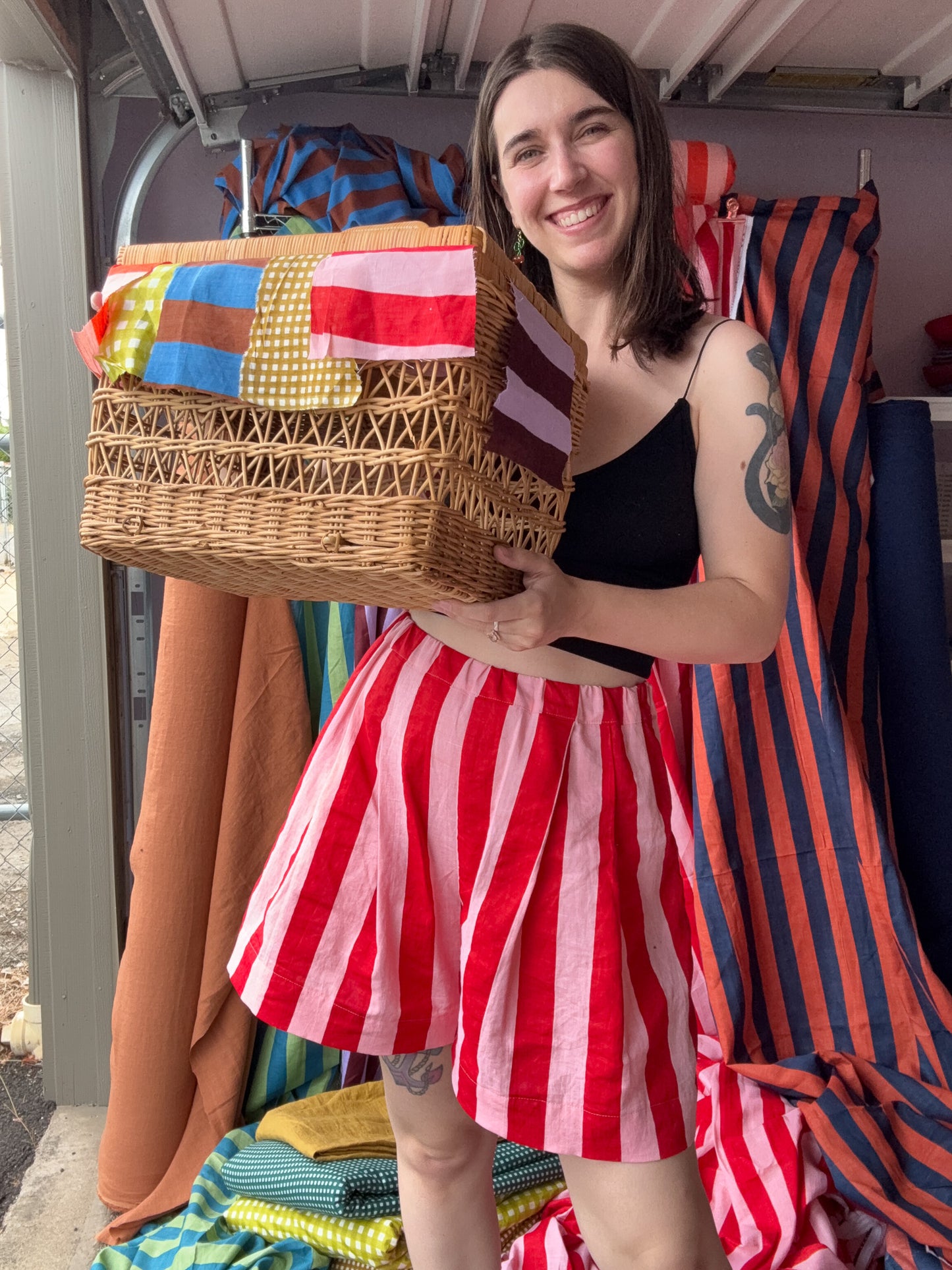 Wide Stripe in Cherry Circus - Custom Screen Print on Linen Cotton