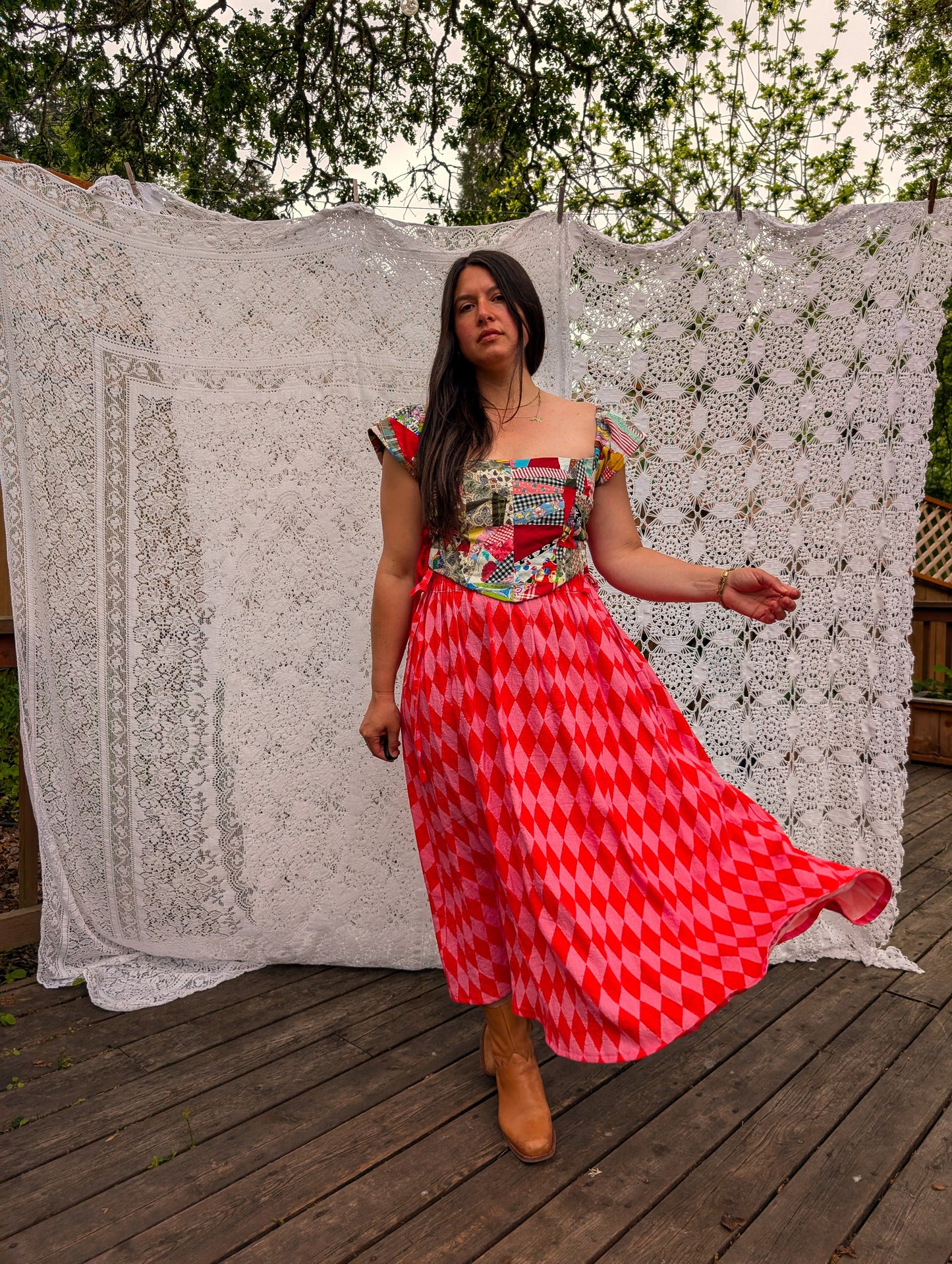 Harlequin in Pink Lemonade by Kristy Kay - Linen Rayon