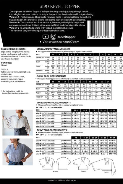 Revel Topper Sewing Pattern (Sizes 00-20 & 16-34) by Sew House Seven