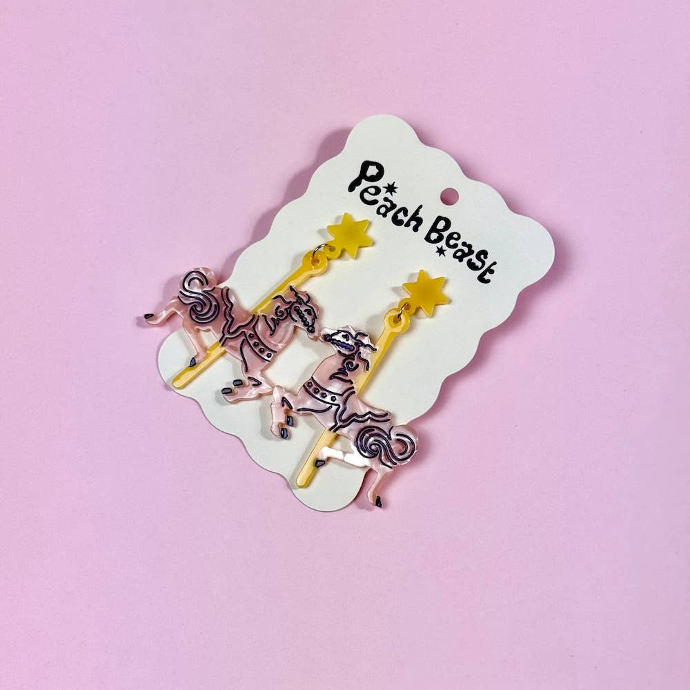 Carousel Horse Pink Pony Statement Earrings