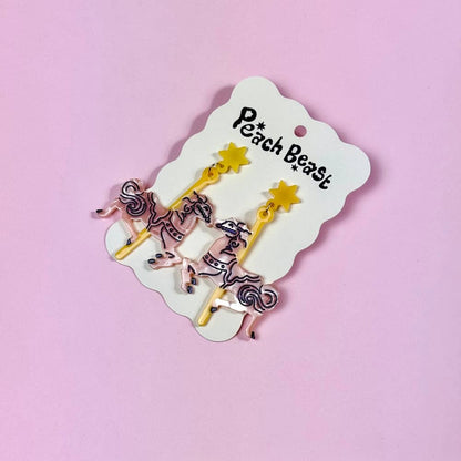 Carousel Horse Pink Pony Statement Earrings