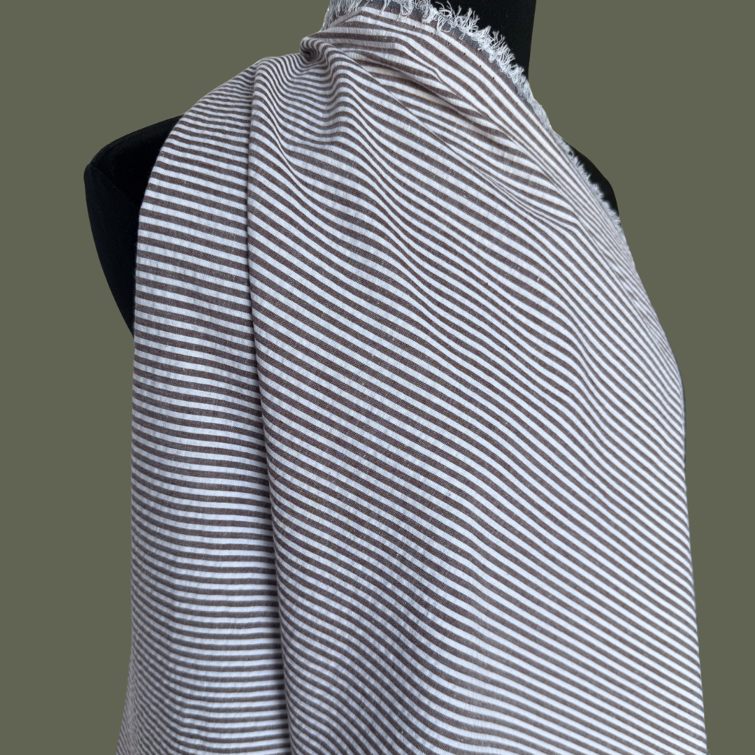 Cotton Seersucker Stripe in Brown - Deadstock