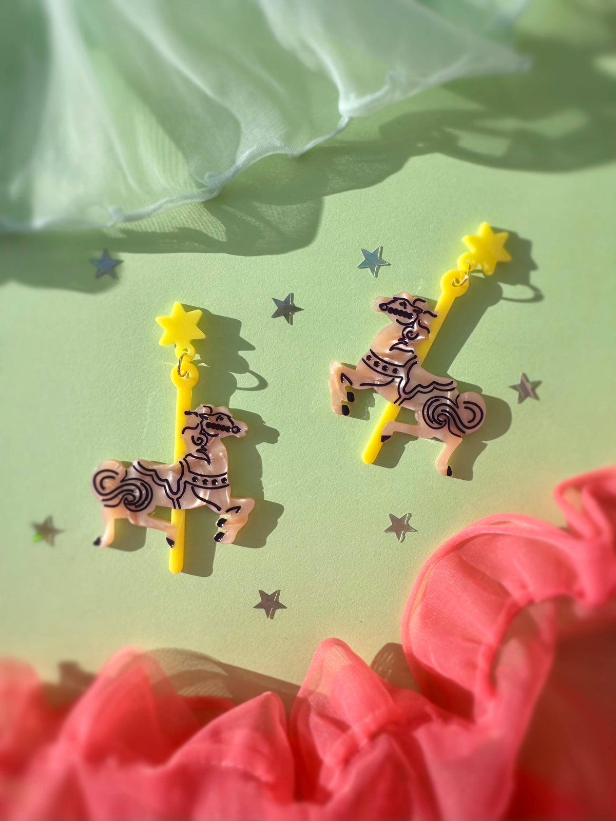 Carousel Horse Pink Pony Statement Earrings