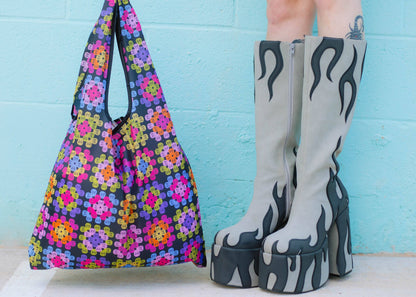 Granny Square Folding Shopper Tote