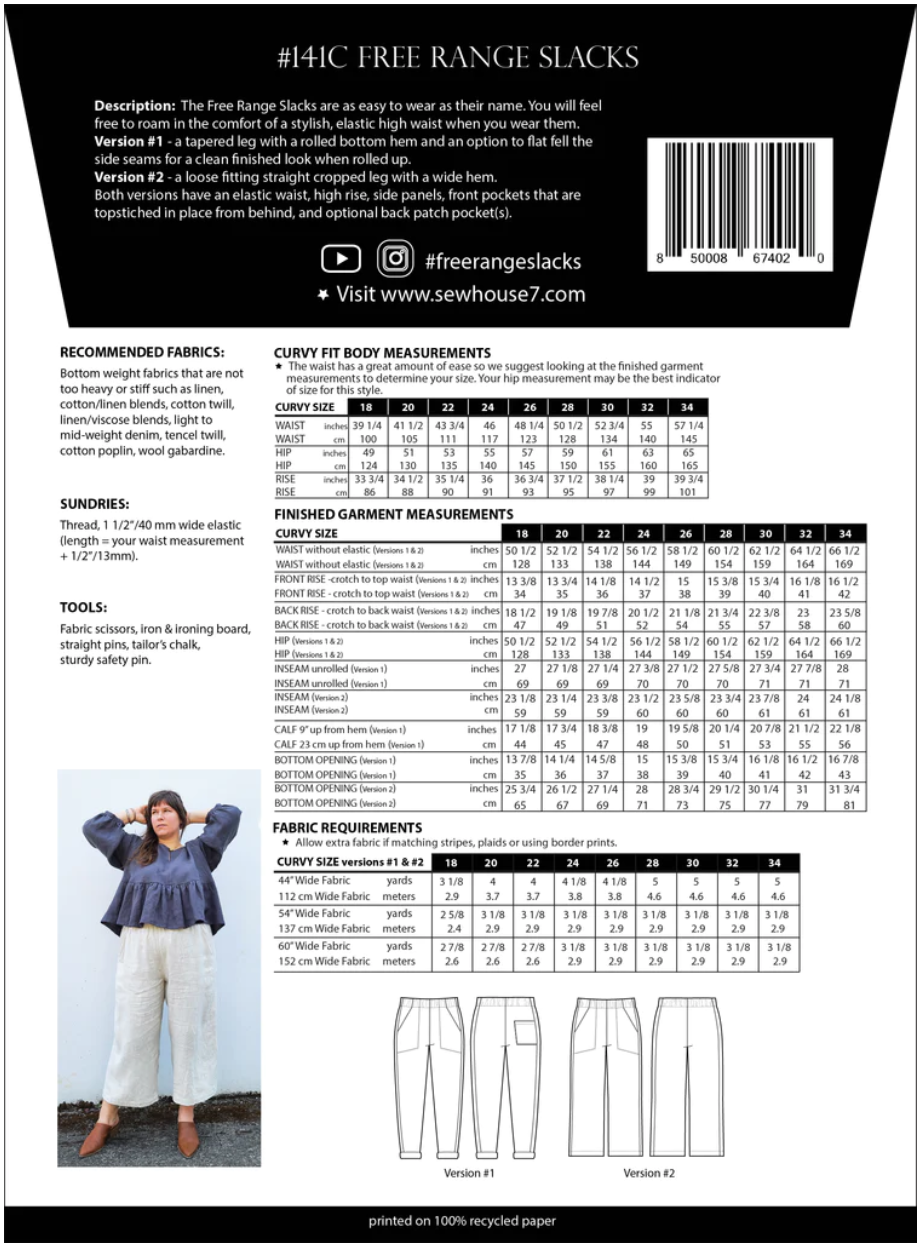 Free Range Slacks Curvy Sizes (Sizes 18-34) by Sew House Seven