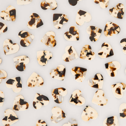 Small 5/8" Black + Cream Tortoise Heart Buttons