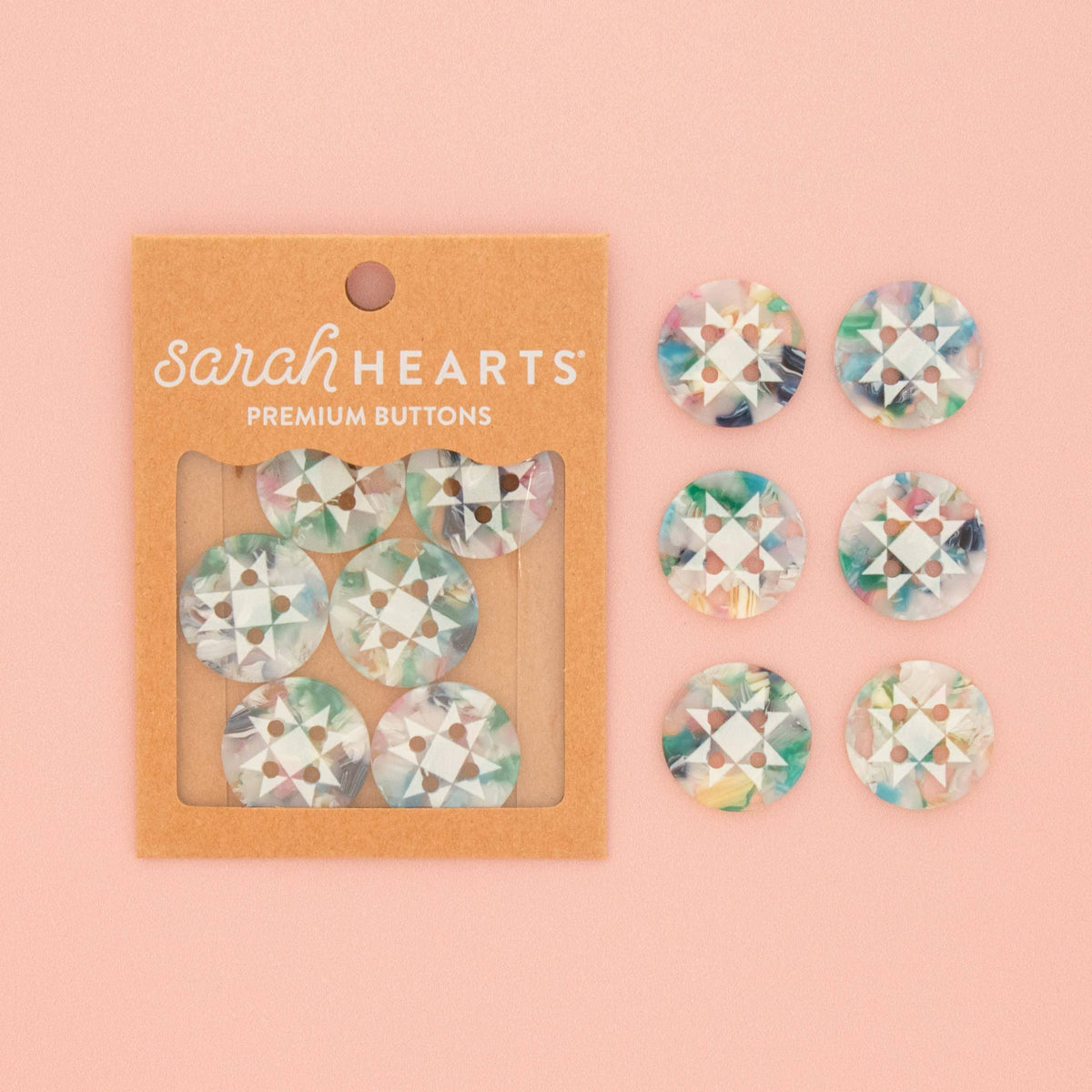 Large 1" Confetti Quilt Star Buttons