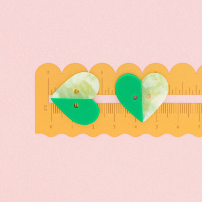 Green Two Toned Heart Buttons - 1" (25mm)