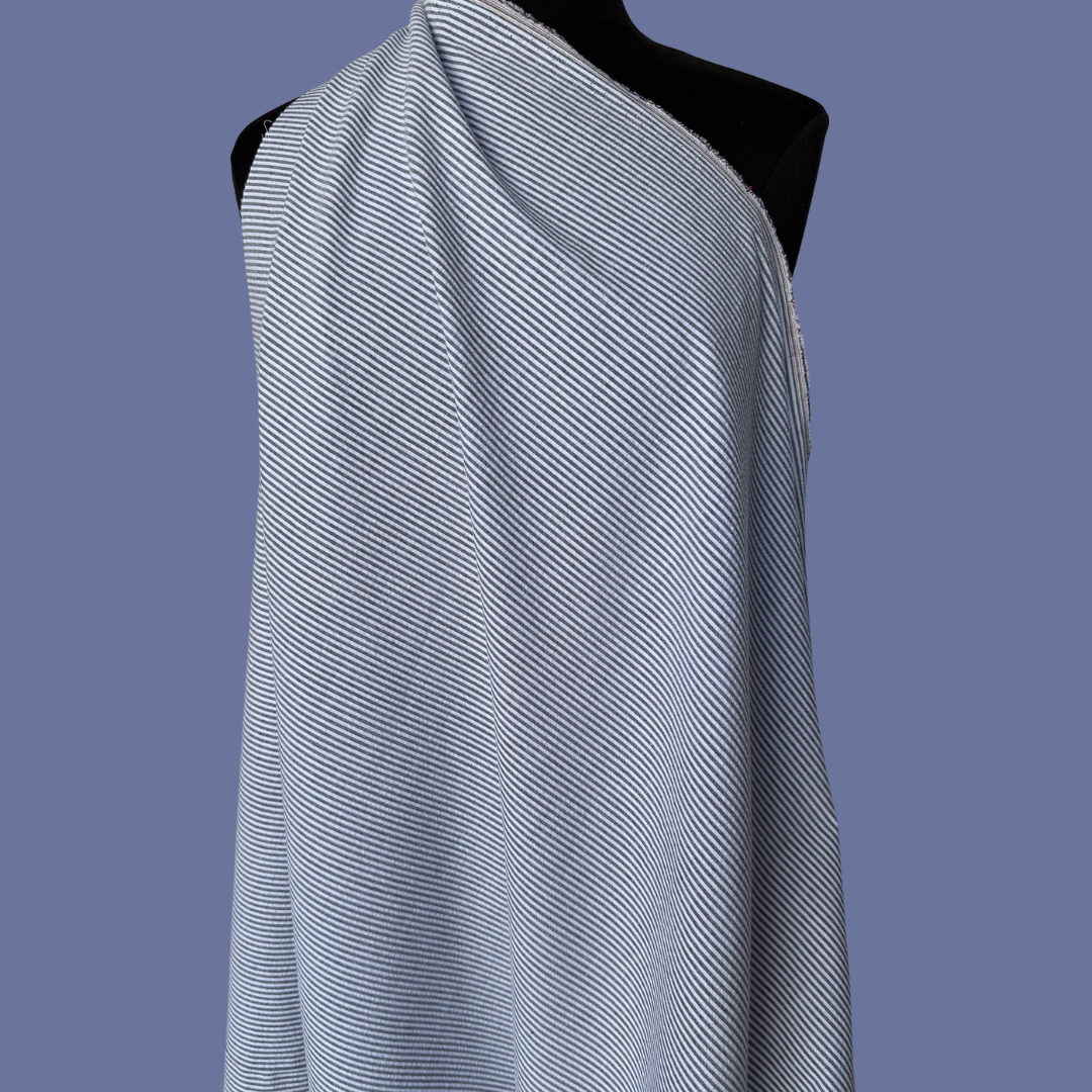 Cotton Seersucker Stripe in Grey - Deadstock