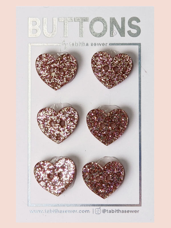 Rose Gold Sparkle Heart Buttons (0.59 inch)