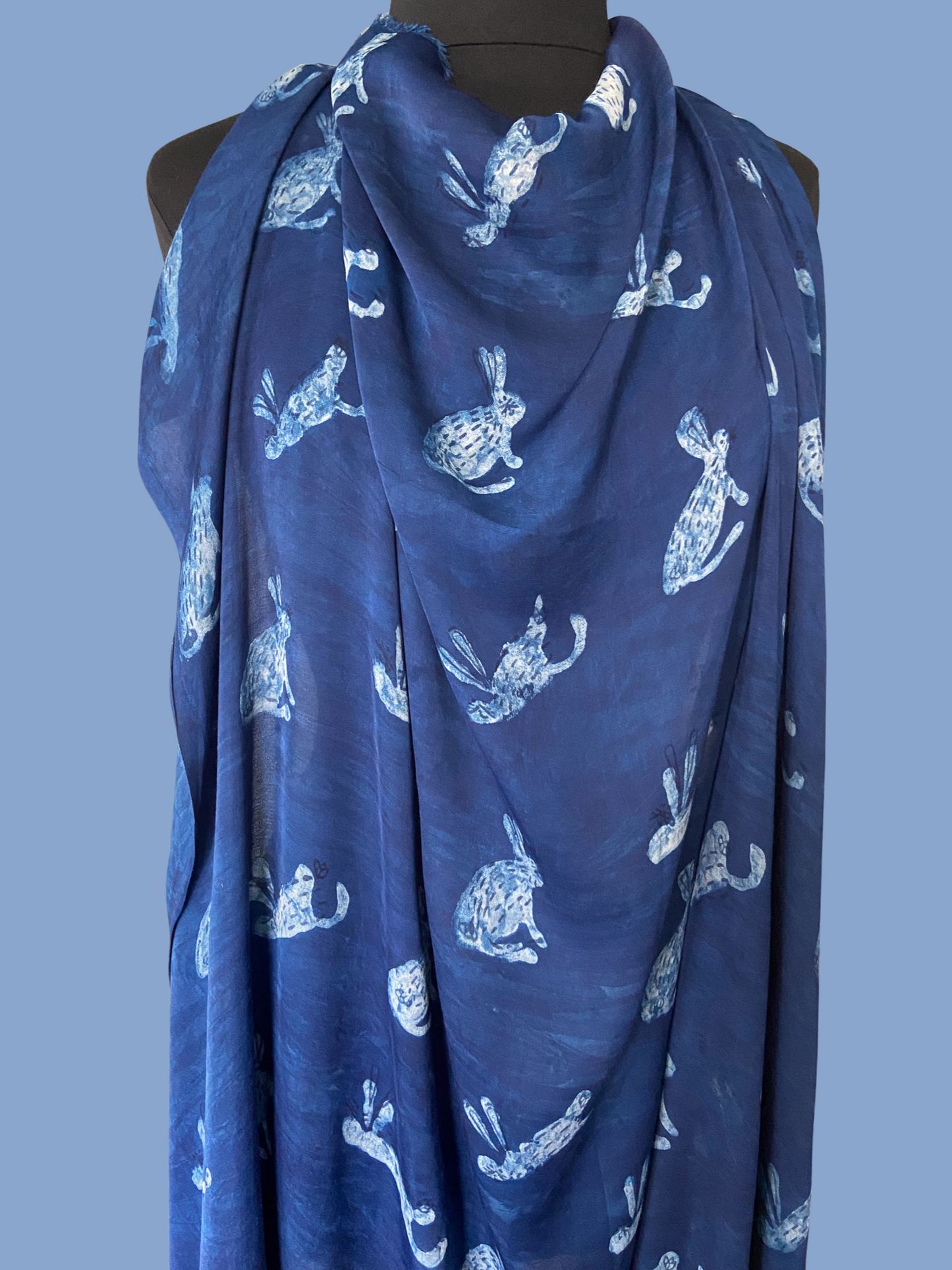 Indigo Bunnies - Indian Block Print on Silk Voile