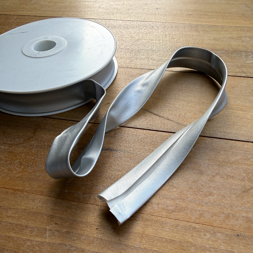 Bias Binding in Silver Pleather - 1" Single Fold - Sold by the Yard