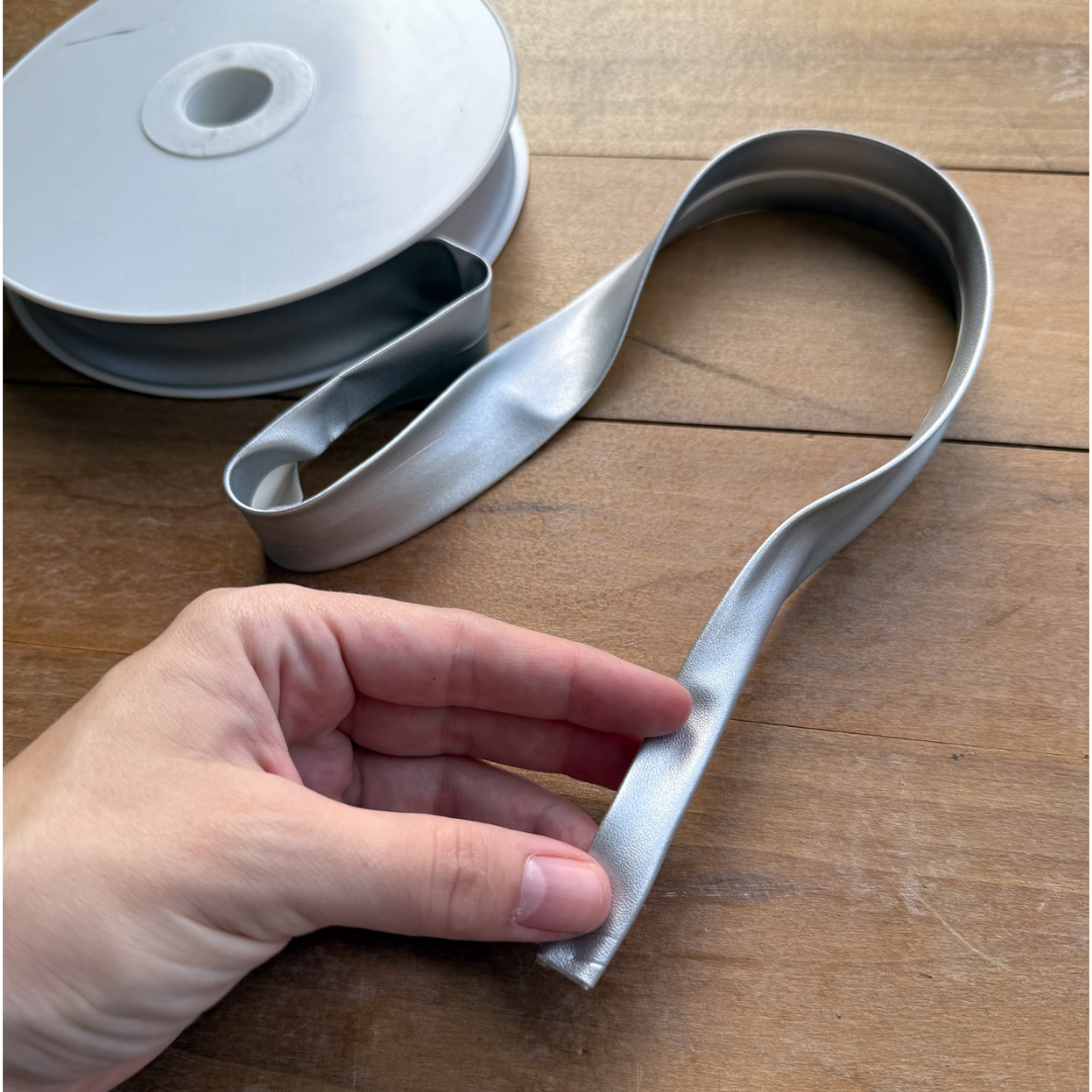 Bias Binding in Silver Pleather - 1" Single Fold - Sold by the Yard